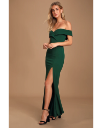 Song of Love Hunter Green Off-the-Shoulder Maxi Dress